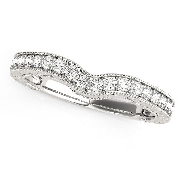 14K White Gold Bead Border Curved Diamond Wedding Band (1/4 ct. tw.)