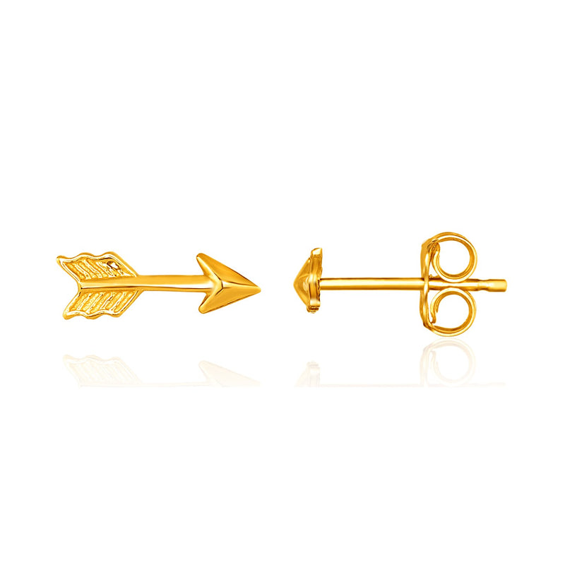 14K Yellow Gold Single Post Earring with Textured Arrow