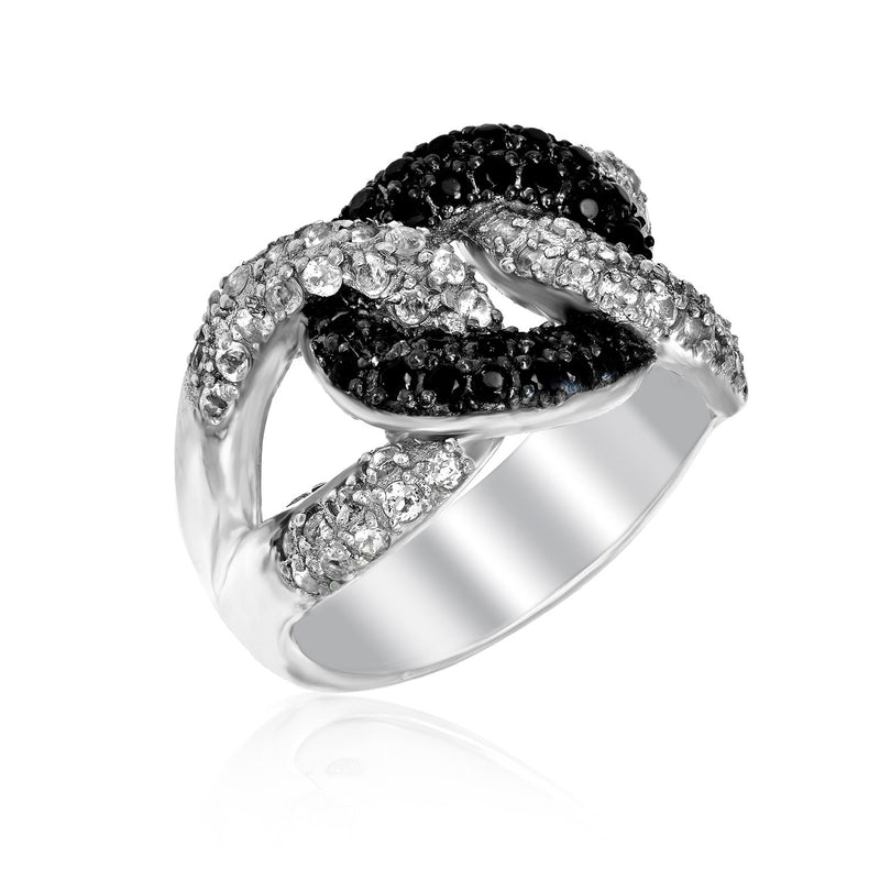 Sterling Silver Black and White Sapphire Embellished Ring