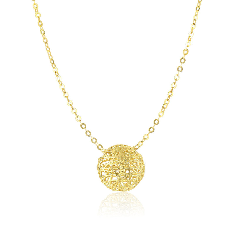 14K Yellow Gold Mesh Style Puffed Round Necklace