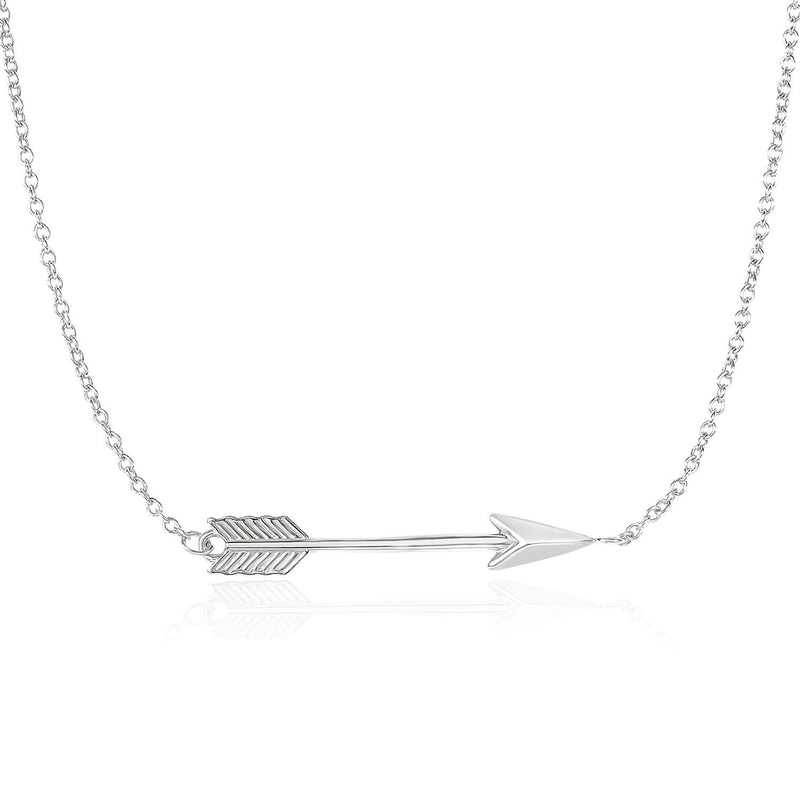 14K White Gold Chain Necklace with Horizontal Arrow Pendant