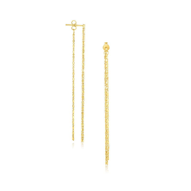 14K Yellow Gold Double Chain Strand Drop Earrings