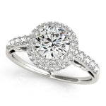 14K White Gold Double Halo Style Round Diamond Engagement Pave Shank Ring (1 1/2 ct. tw.)