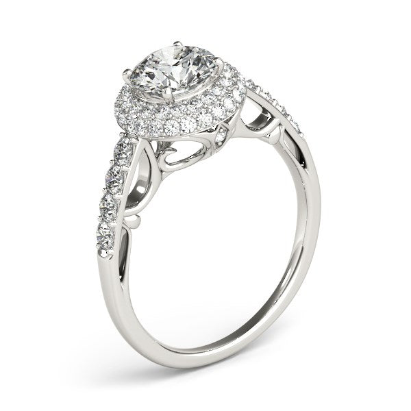 14K White Gold Double Halo Style Round Diamond Engagement Pave Shank Ring (1 1/2 ct. tw.)