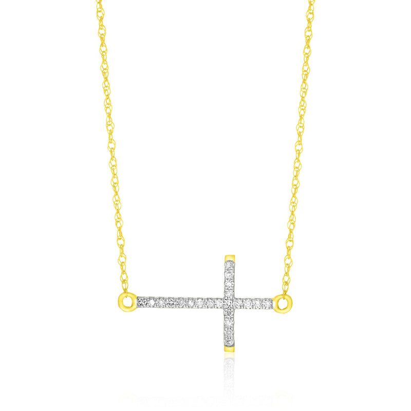 14K Yellow Gold Diamond Embellished Cross Chain Necklace