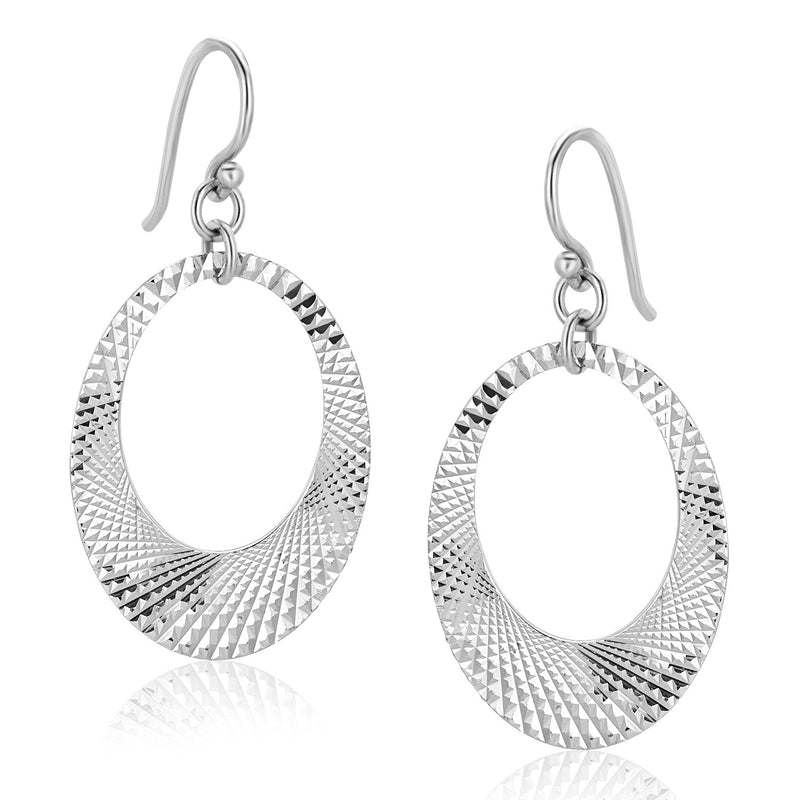 Sterling Silver Textured Open Graduated Oval Drop Earrings