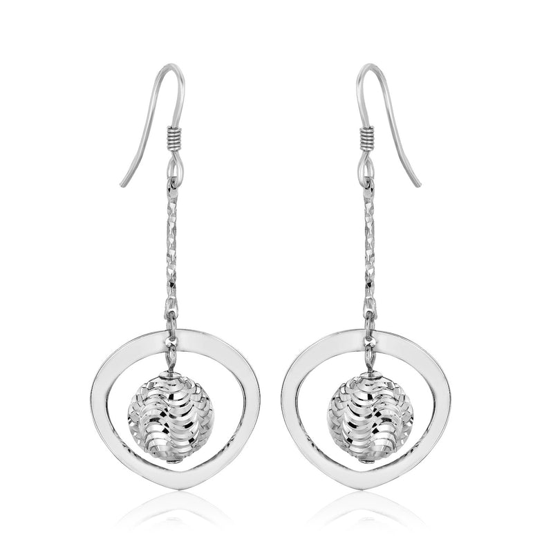 Sterling Silver Open Shape and Textured Ball Dangling Earrings