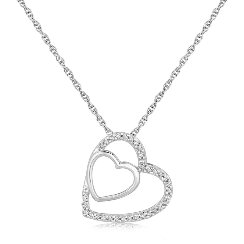 Sterling Silver Diamond Embellished Dual Heart Pendant (.11 ct t.w.)