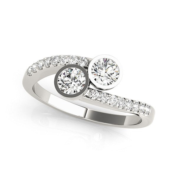 14K White Gold Round Bezel Setting Two Stone Diamond Ring (5/8 ct. tw.)