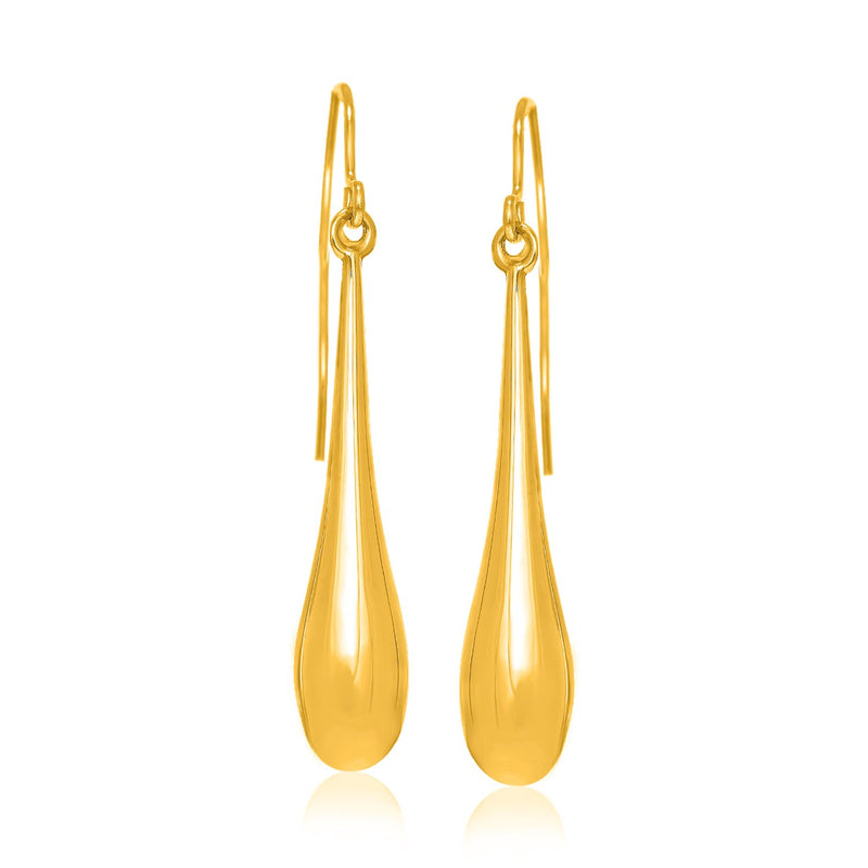 14K Yellow Gold Long Polished Teardrop Dangling Earrings