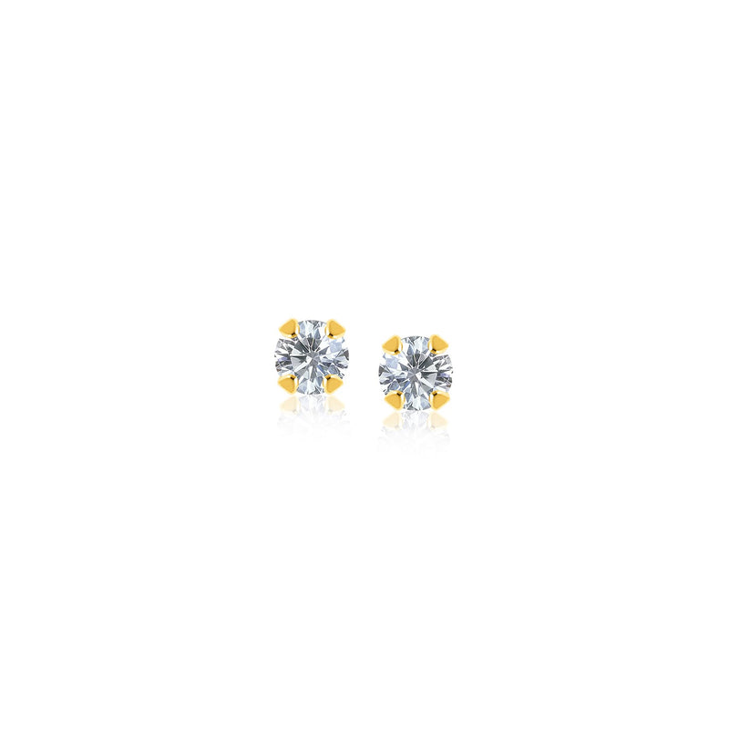 14K Yellow Gold Stud Earrings with Faceted White Cubic Zirconia