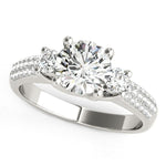 14K White Gold 3 Stone Pave Set Band Diamond Engagement Ring (1 7/8 ct. tw.)