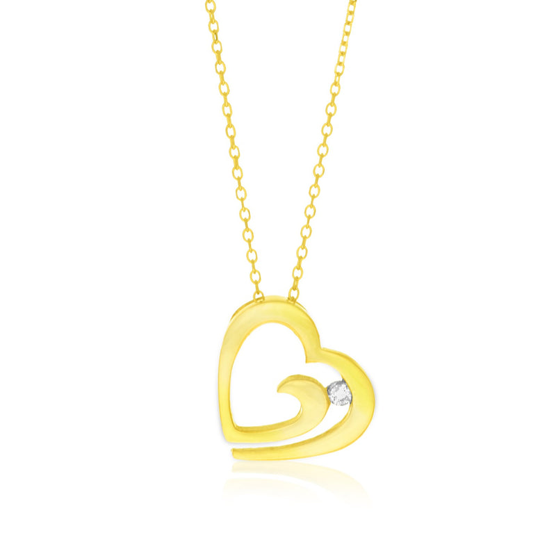 14K Yellow Gold Swirl Motif Diamond Accented Heart Pendant