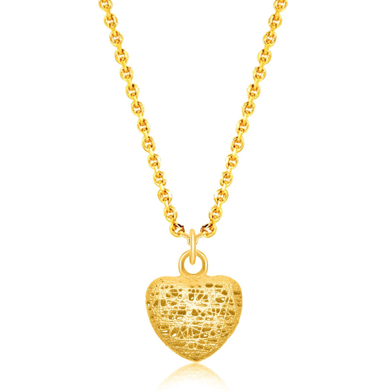 14K Yellow Gold Lace Design Puffed Heart Pendant