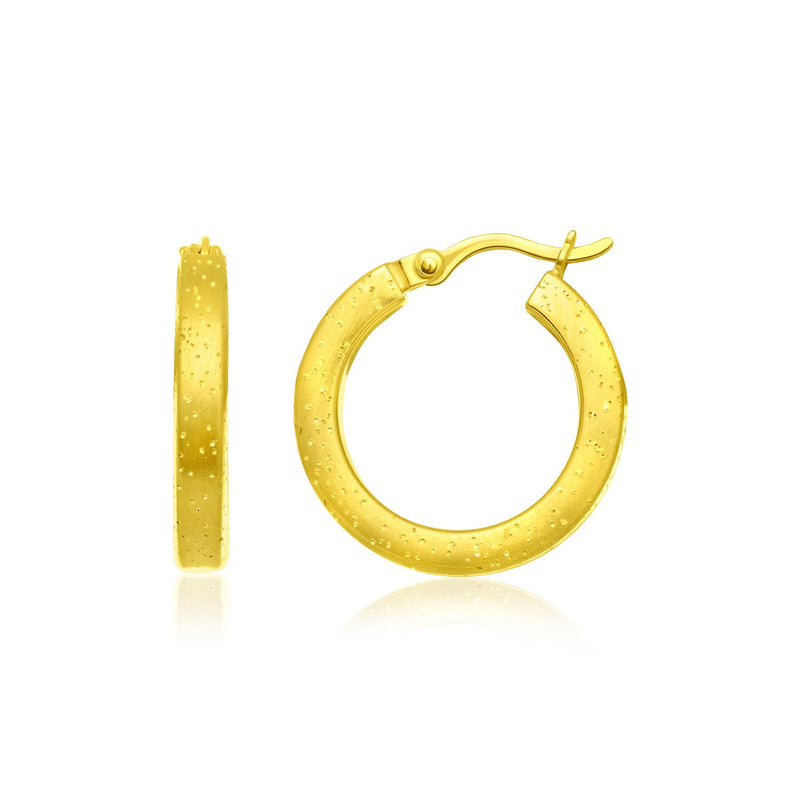 Sterling Silver Yellow Tone Round Diamond Dust Hoop Earrings