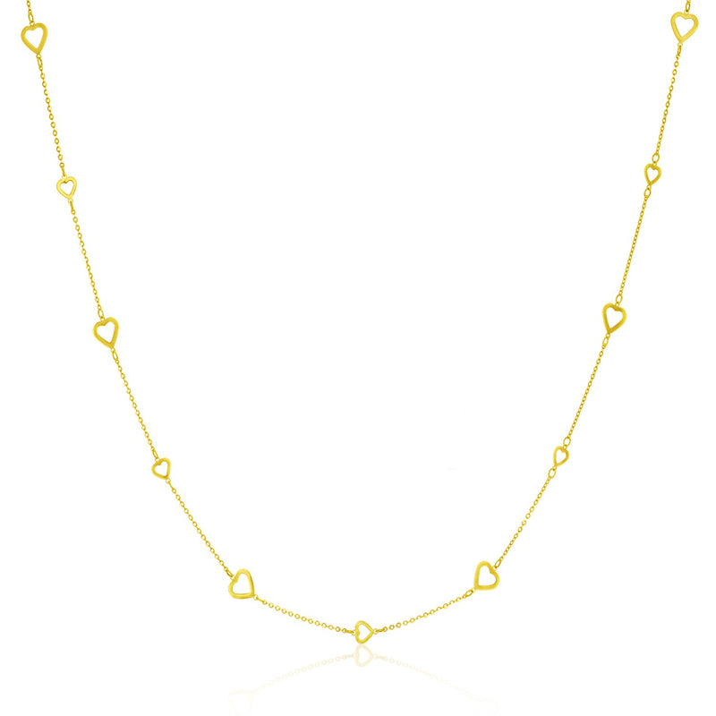 14K Yellow Gold Chain Necklace with Open Heart Stations