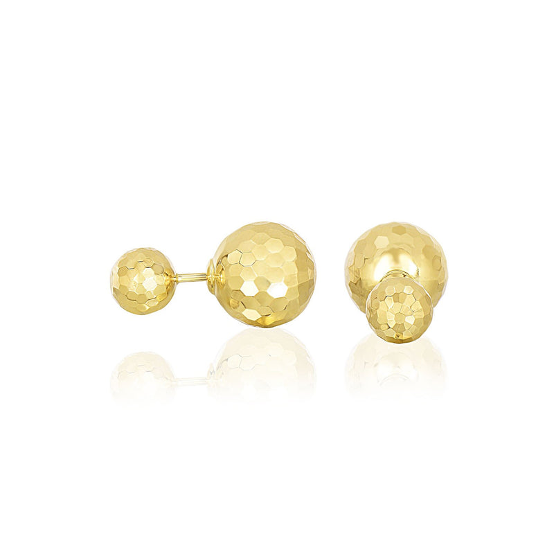 14K Yellow Gold Double Sided Earrings with Faceted Bead Design