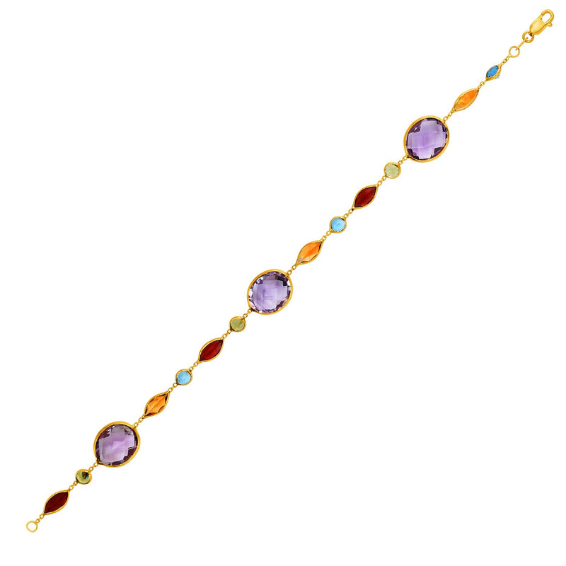 14K Yellow Gold Bracelet with Multi-Colored Stones