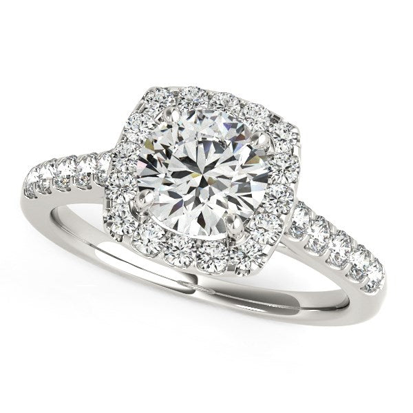 Round Cut with Square Shape Halo Diamond Engagement Ring in 14K White Gold (1 1/2 ct. tw.)