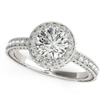 14K White Gold Milgrain Border Diamond Pave Round Cut Engagement Ring (1 1/2 ct. tw.)