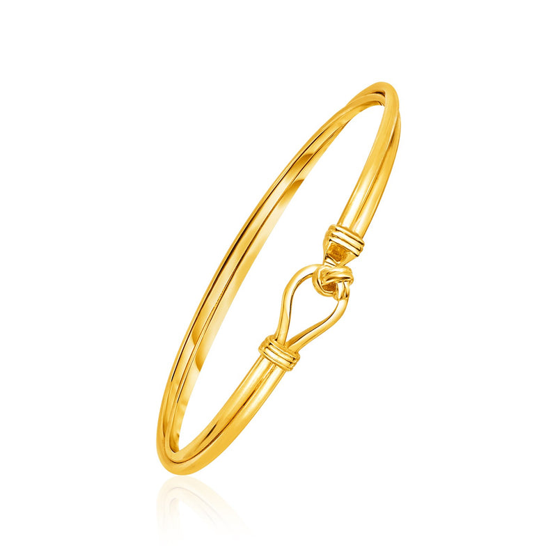 14K Yellow Gold Hook Closure Bangle with Love Knot