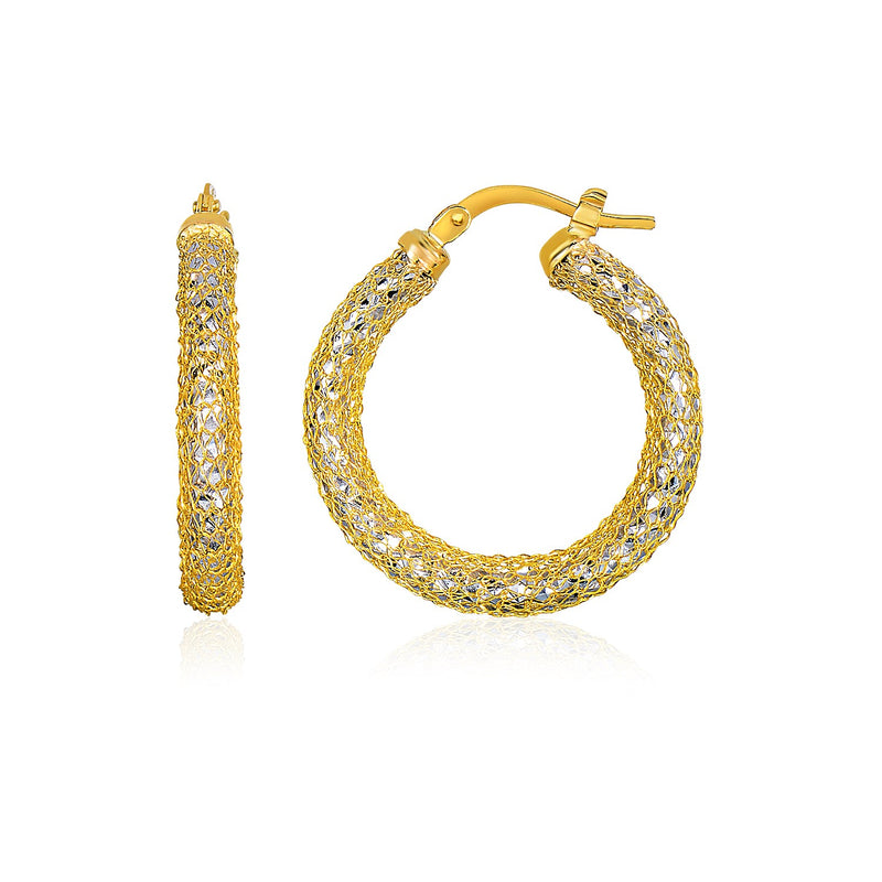 14K Two-Tone Yellow and White Gold Sparkle Texture Hoop Earrings