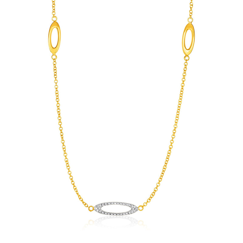 14K Yellow Gold and Diamond Necklace with Oval Stations