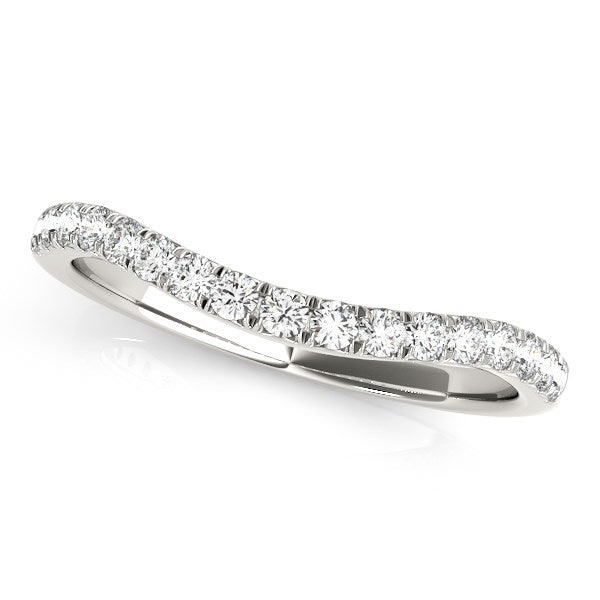 14K White Gold Pave Set Round Diamond Curved Wedding Band (1/4 ct. tw.)