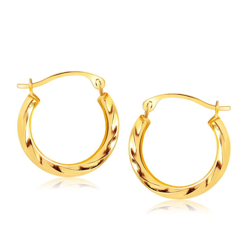 10K Yellow Gold Hoop Earrings in Textured Polished Style (5/8 inch Diameter)