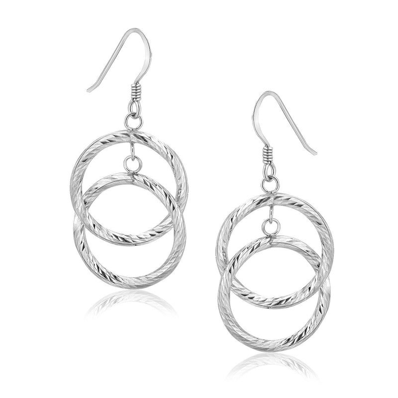 Sterling Silver Open Circle Dual Style Textured Drop Earrings