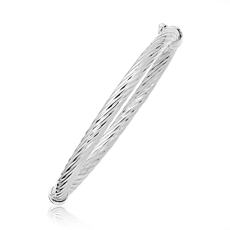 14K White Gold Twisted Motif Shiny Fancy Bangle