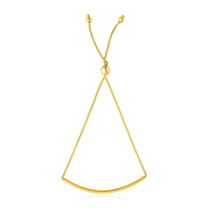 14K Yellow Gold Smooth Curved Bar Lariat Design Bracelet