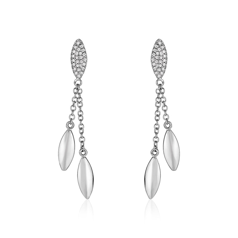 14K White Gold and Diamond Puff Marquise Dangle Earrings (1/4 ct. tw.)