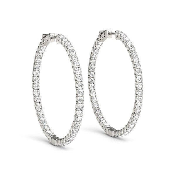 14K White Gold Diamond Hoop Earrings with Shared Prong Setting (2 ct. tw.)