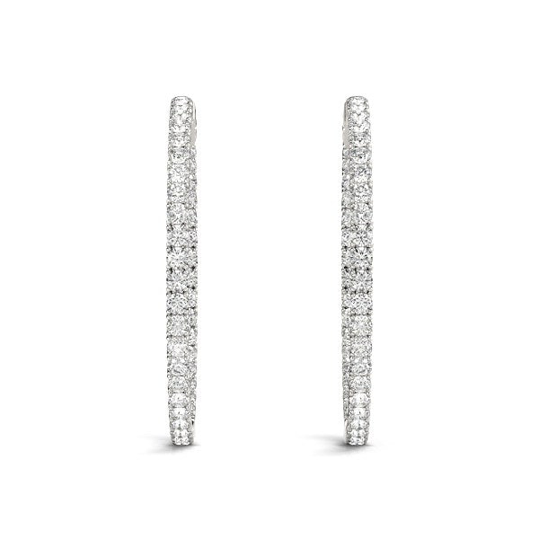 14K White Gold Diamond Hoop Earrings with Shared Prong Setting (2 ct. tw.)