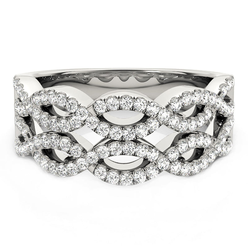 Diamond Studded Double Interlocking Waves Ring in 14K White Gold  (5/8 ct. tw.)