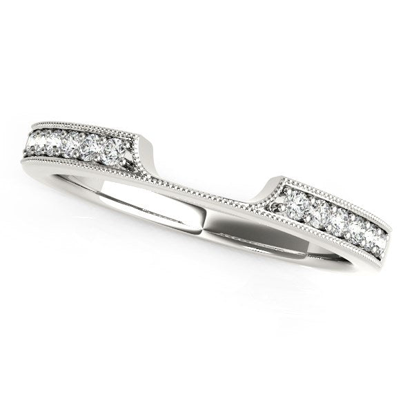 14K White Gold Curved Section Antique Style Diamond Wedding Band (1/8 ct. tw.)