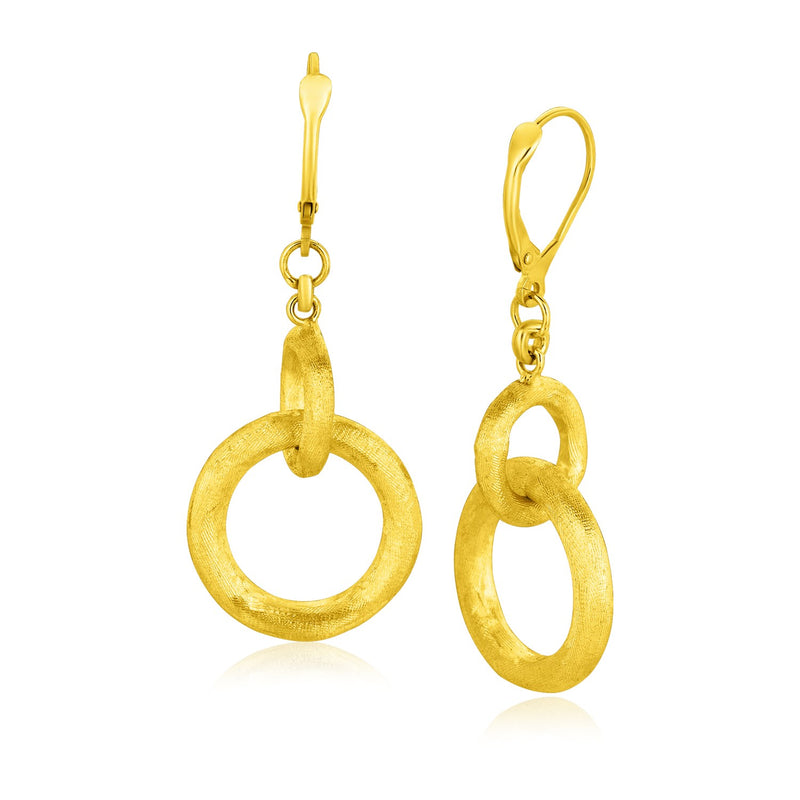 14K Yellow Gold Double Open Ring Dangling Earrings