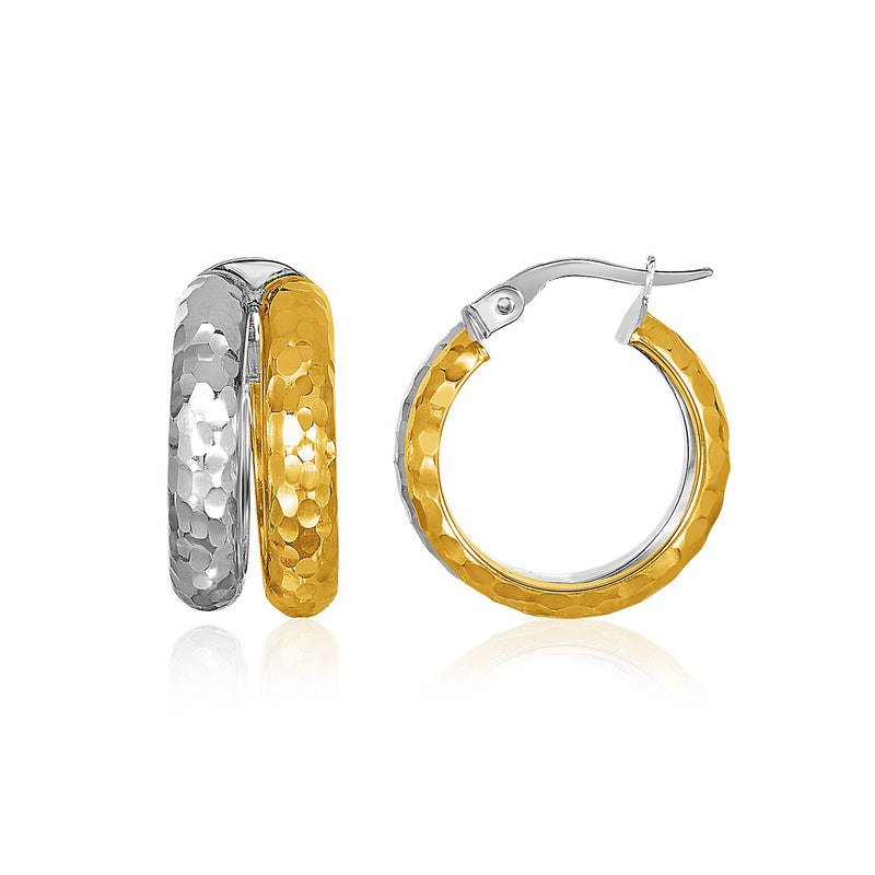 14K Two-Tone Gold Two-Row Diamond Cut Hoop Style Earrings