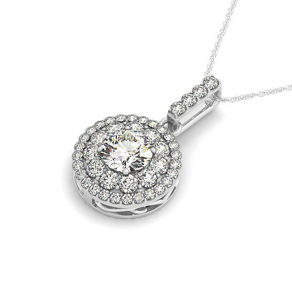 14K White Gold Diamond Halo Round Shape Pendant (1 1/4 ct. tw.)