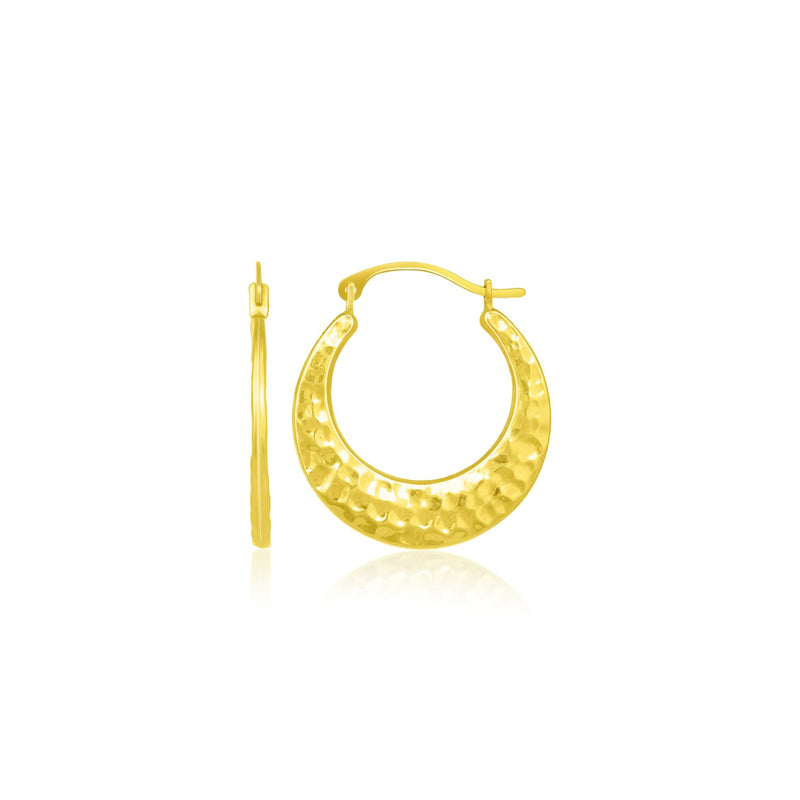 10 Yellow Gold Graduated Textured Hoop Earrings