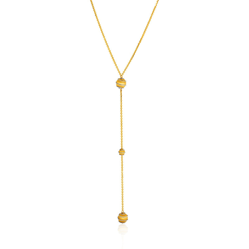 14K Two-Tone Yellow and White Chain and Ball Lariat Necklace