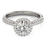 14K White Gold Halo Round Diamond Engagement Ring with Graduated Pave Band (1 1/3 ct. tw.)