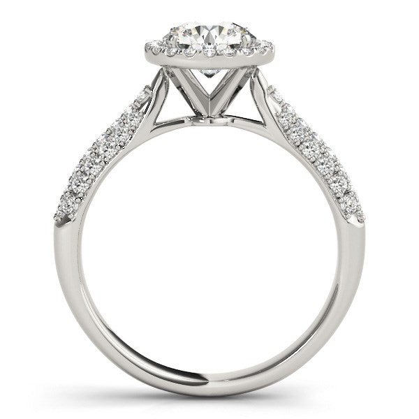 14K White Gold Halo Round Diamond Engagement Ring with Graduated Pave Band (1 1/3 ct. tw.)