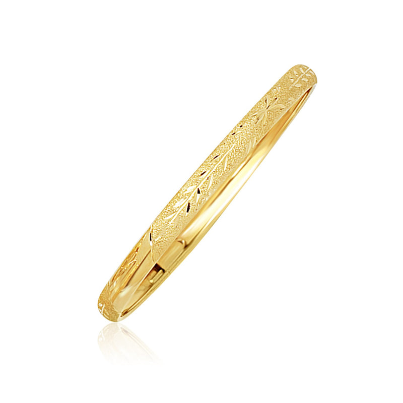 10K Yellow Gold Dome Botanical Diamond Cut Florentine Bangle