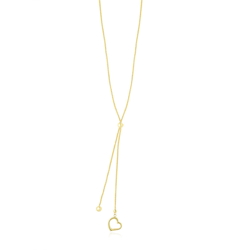 14K Yellow Gold Cut-out Heart Adjustable Lariat Style Necklace