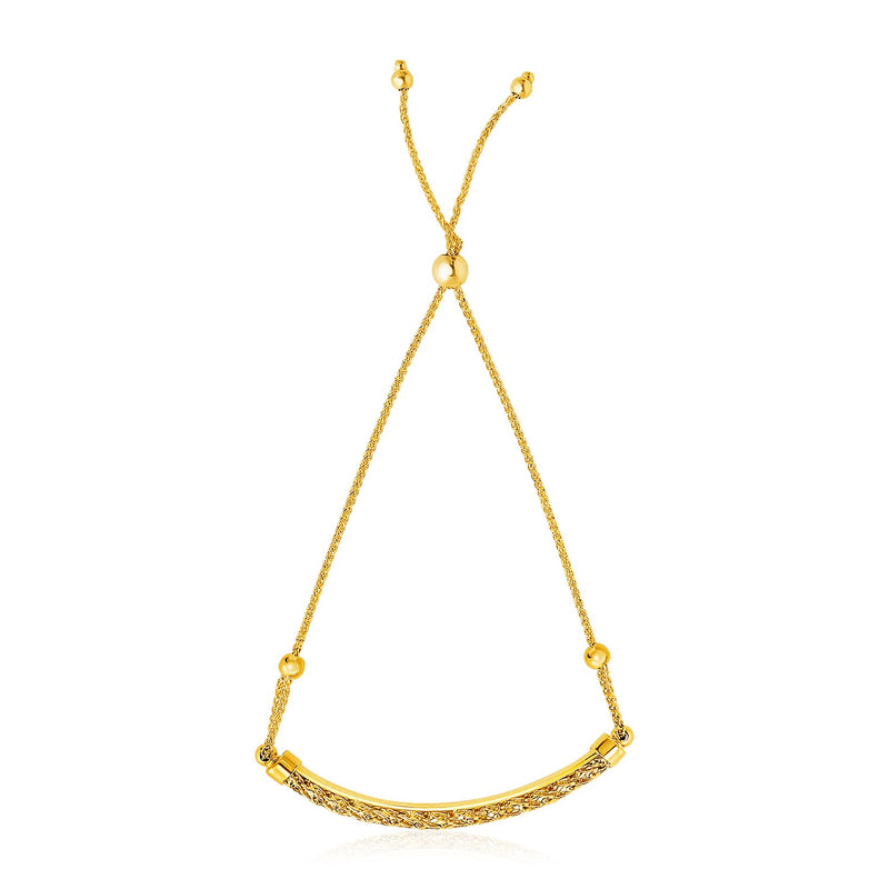 14K Yellow Gold Chain Bar and Bead Station Lariat Bracelet