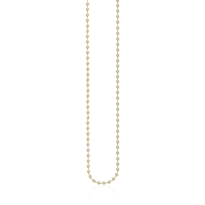 14K Yellow Gold Long Necklace with White Cubic Zirconias