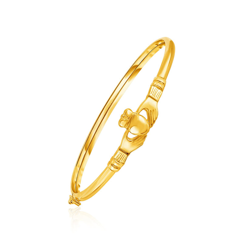 14K Yellow Gold Hook Closure Claddagh Bangle