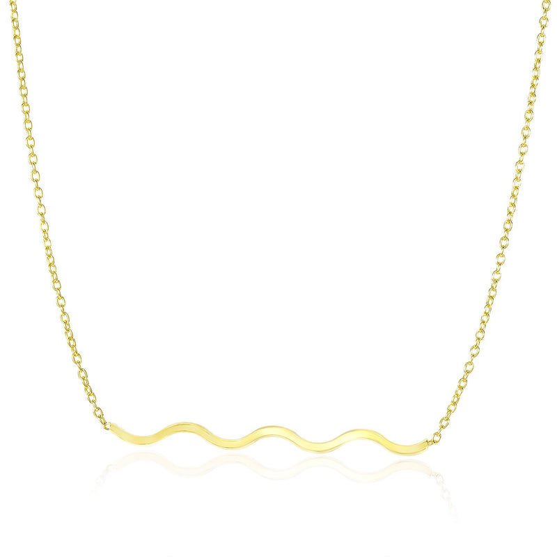 14K Yellow Gold Chain Necklace with Wavy Bar Design